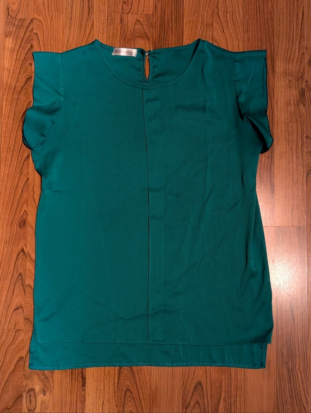 Butterfly Sleeve Kelly Green Blouse, Size L